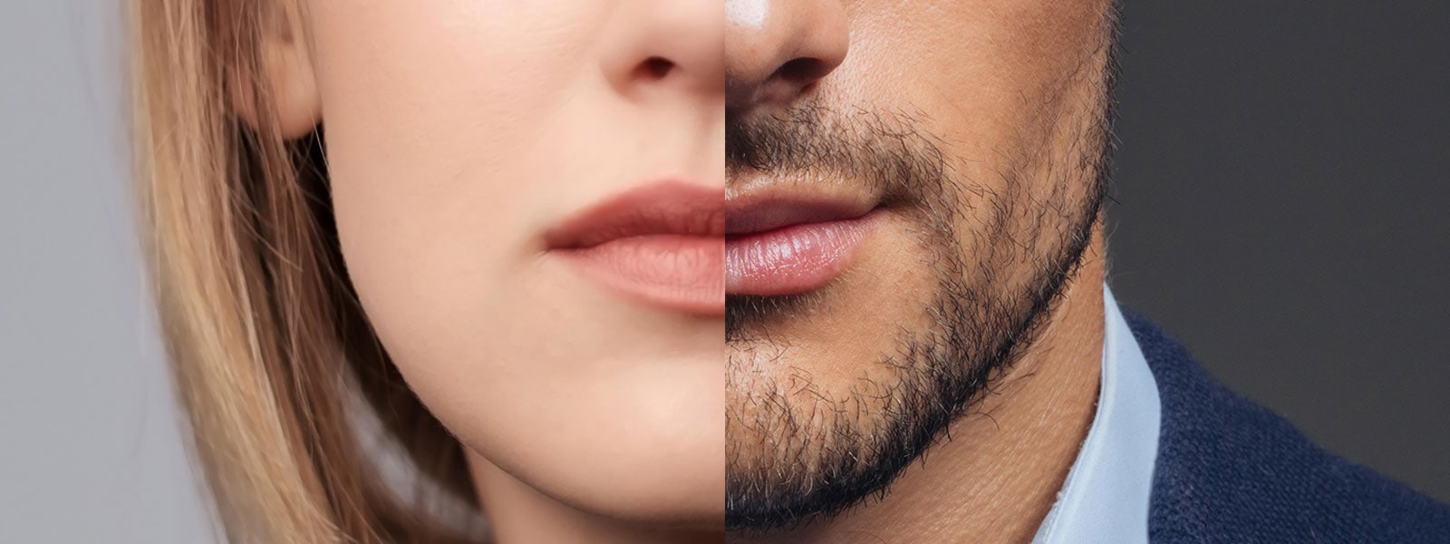 Comparatif homme femme tiers inférieur du visage