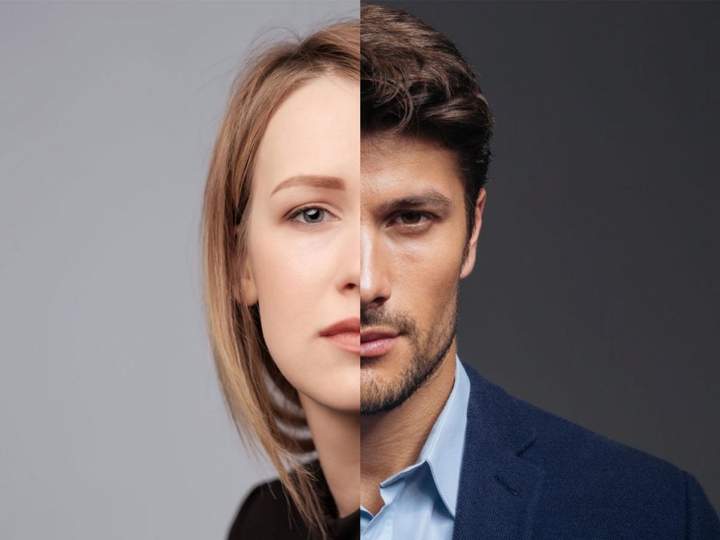 Comparaison d'un visage d'homme et de femme